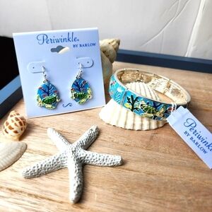 BEACH PERIWINKLE BY BARLOW SET EARRINGS BRACELET TURTLE OCEAN VACATION 2 PC